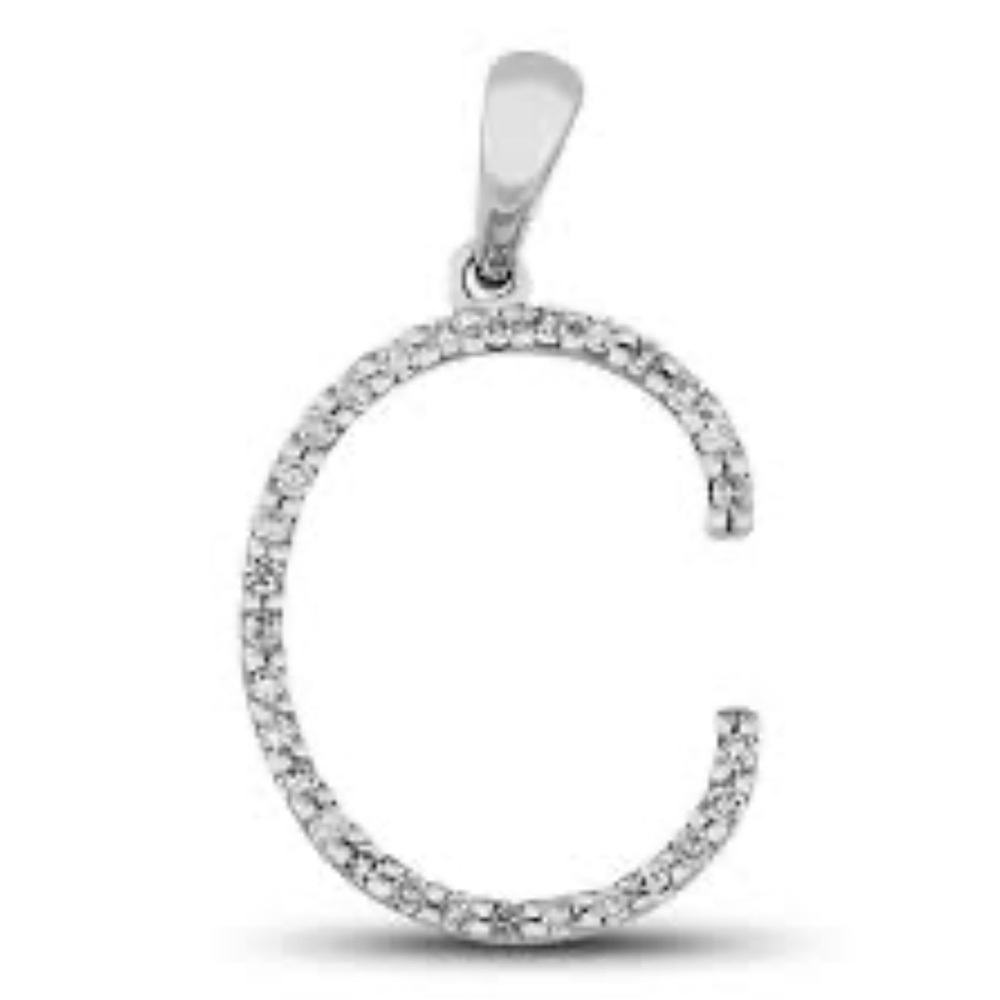 Diamond Prong Set Initial “C” Pendant in 14k white Gold